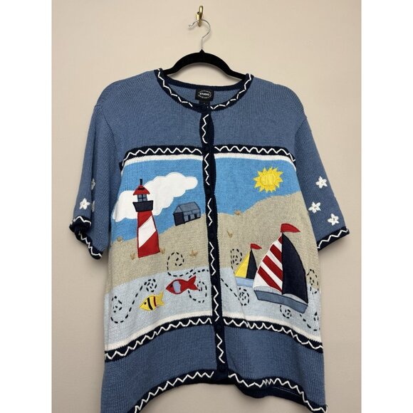 Vintage Designers Studio Originals Sweater Cardigan Large Sailor Boat Button - Picture 1 of 4